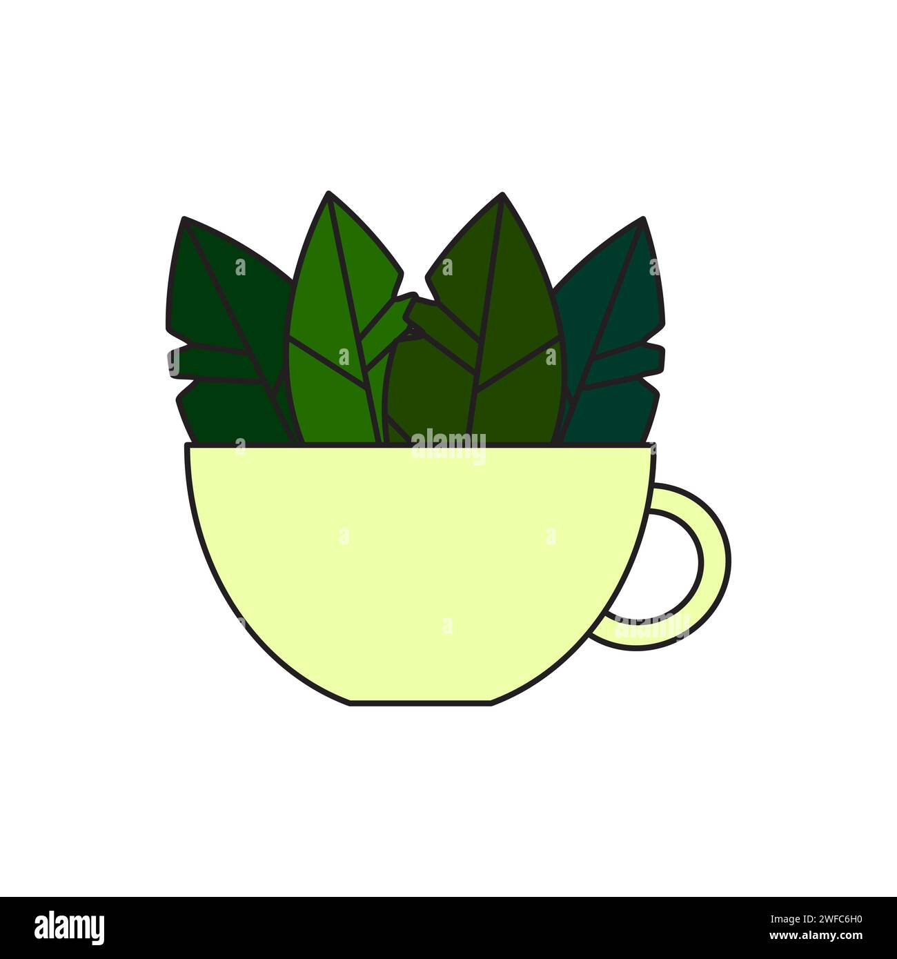 Green cup with leaf. Green tea icon. Natural drink symbol. Decoration art design. Vector illustration. Stock image. EPS 10. Stock Vector