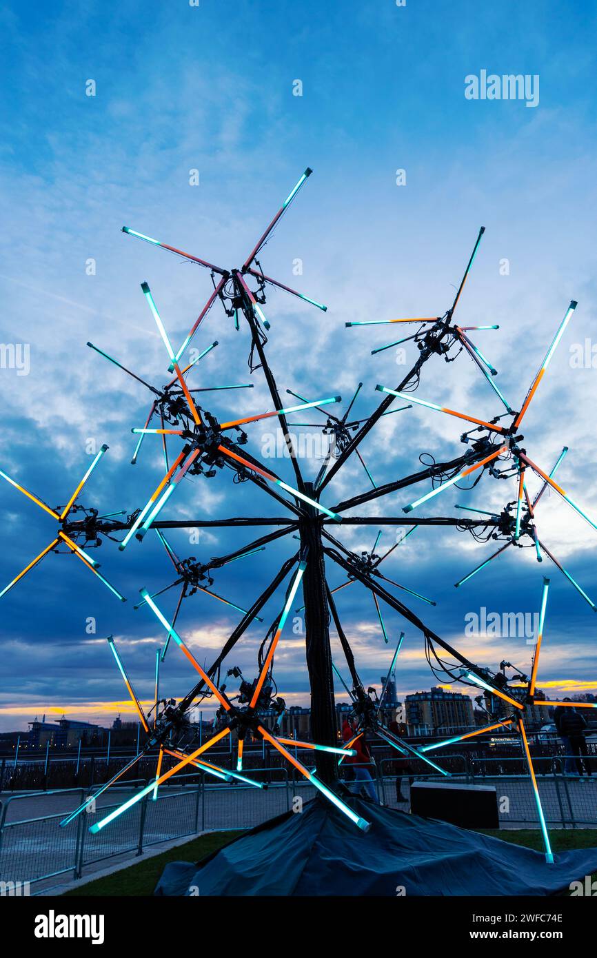 'Neuron' by Juan Fuentes at Canary Wharf Winter Lights 2024, London, UK Stock Photo