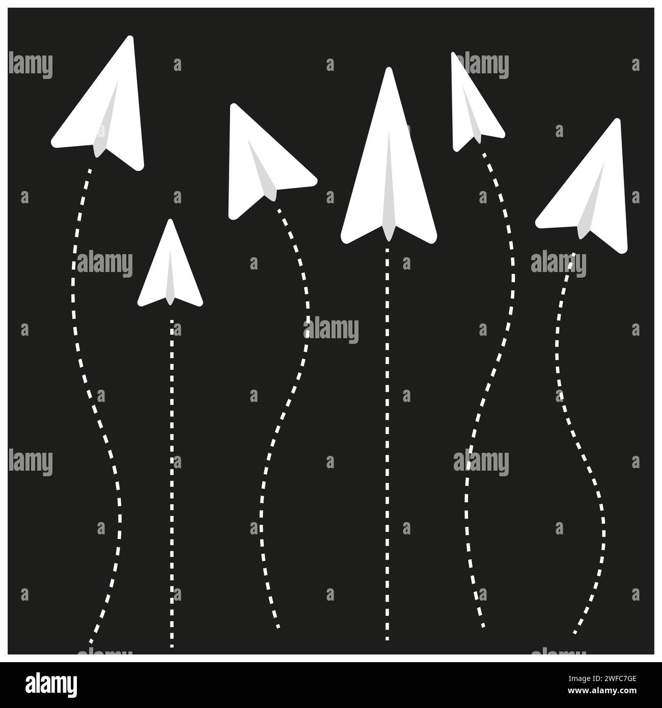 white paper planes on black background. Airplane fly. Travel concept ...