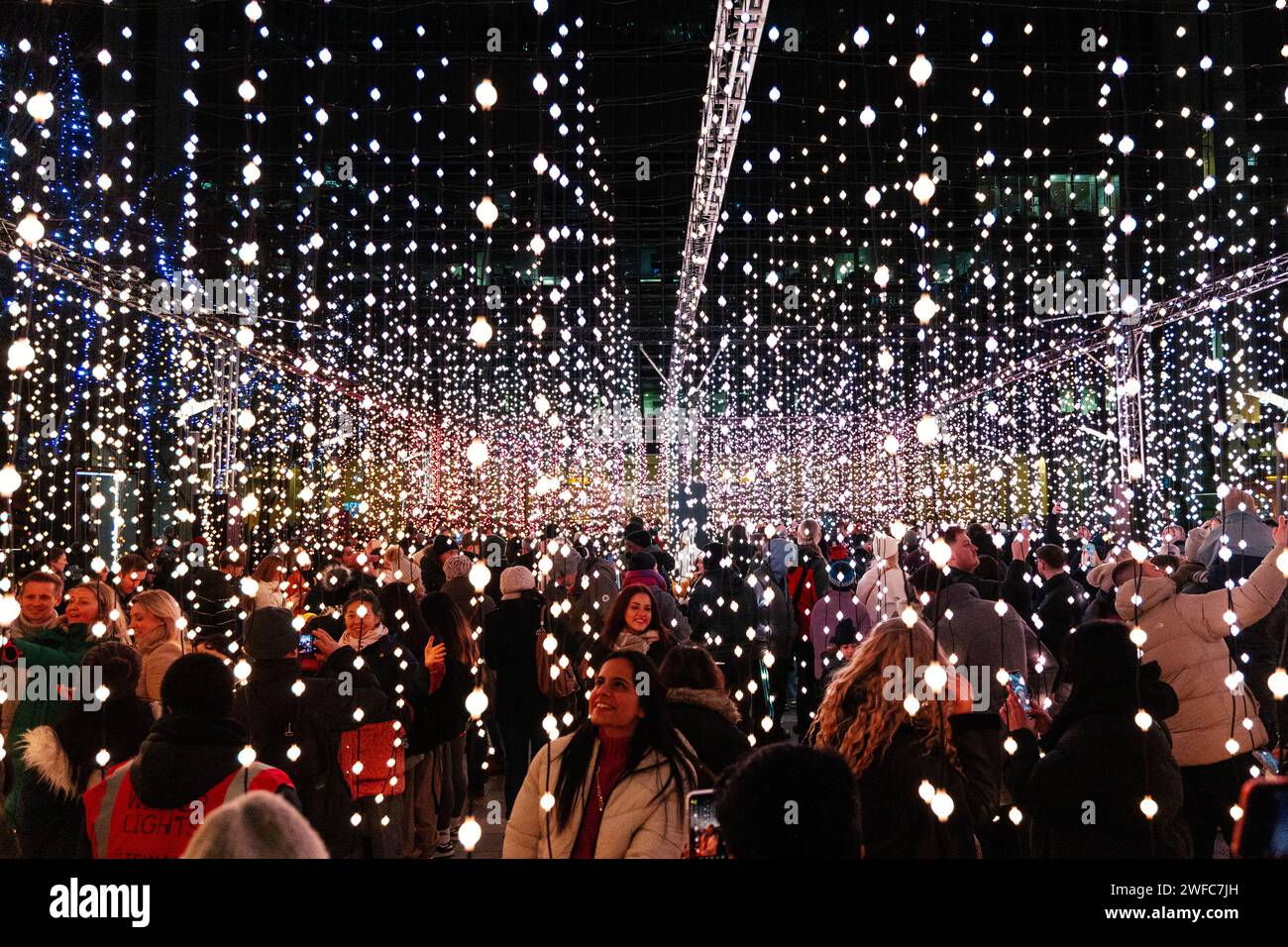 'Submergence' by Squidsoup light installation at Canary Wharf Winter Lights 2024, London, UK Stock Photo