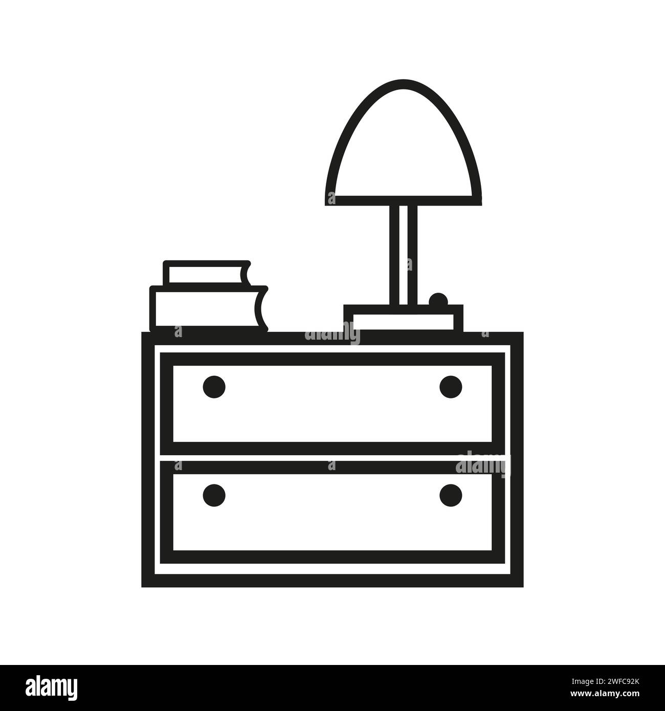 Contemporary for decorative design. chest drawers lamp books. Vector illustration. Stock image. EPS 10. Stock Vector