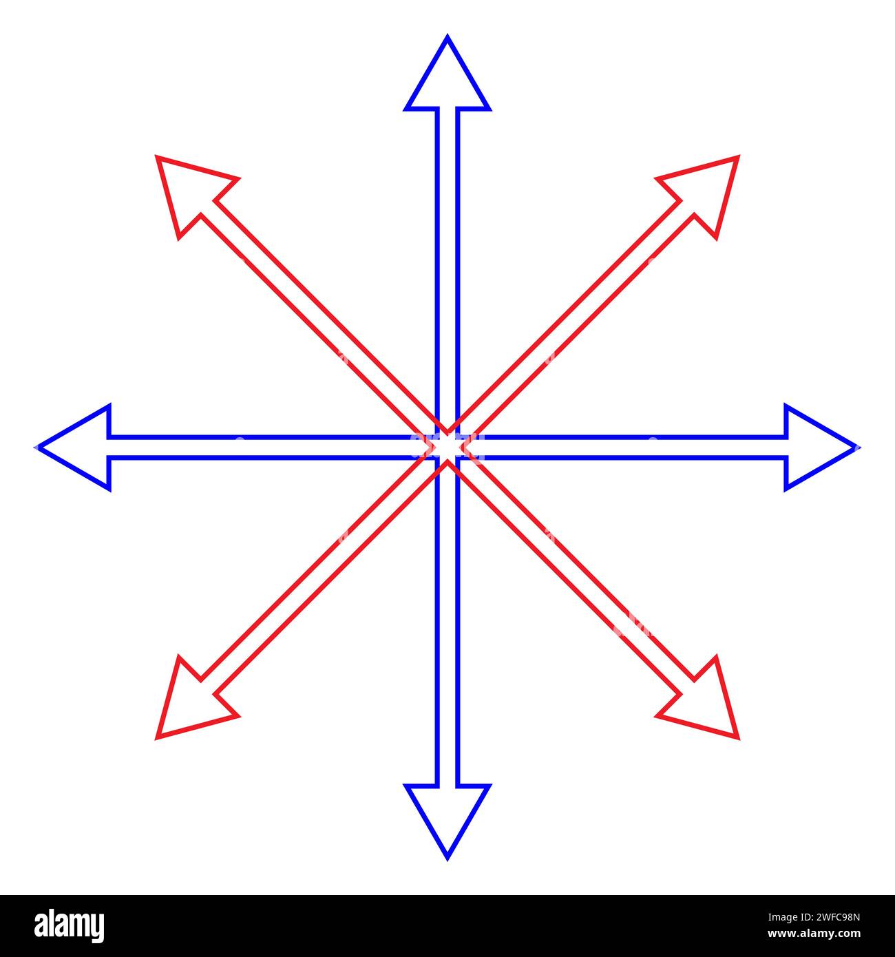 Arrow icon. Compass direction. Red and blue signs. Map symbol. Star