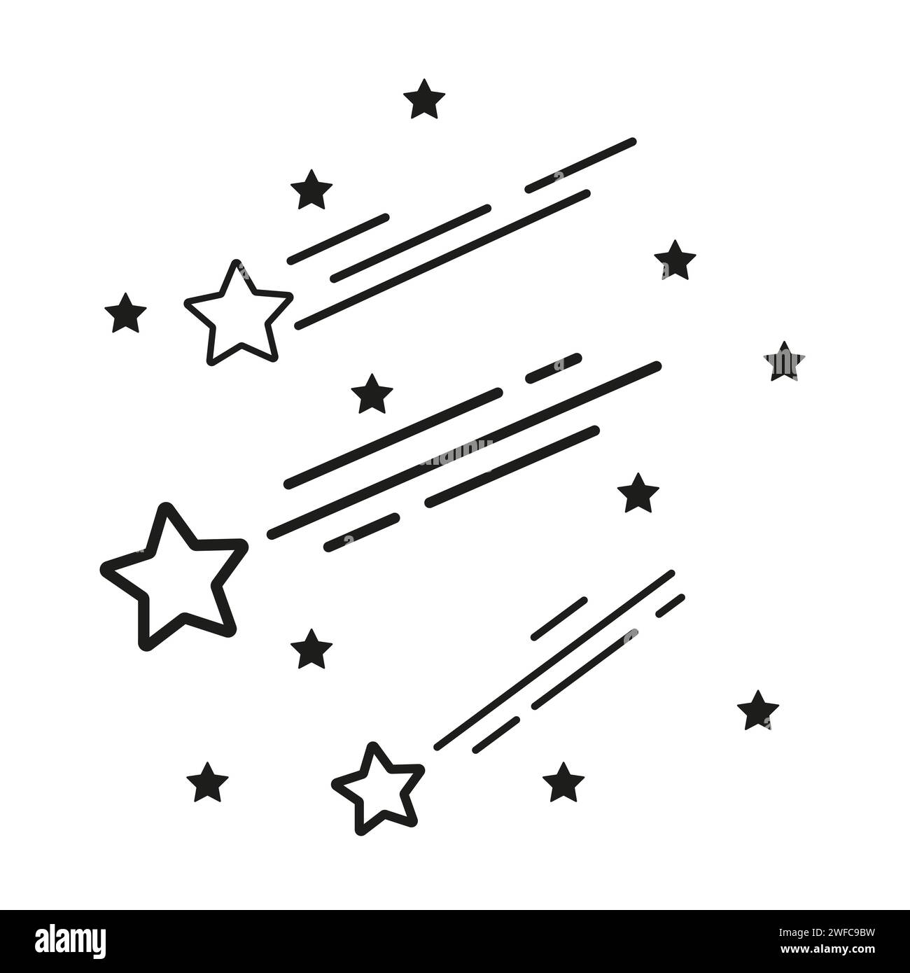 Black shooting stars. Space background. Christmas silhouette. Vector