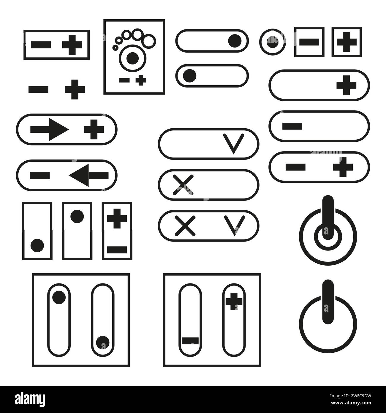 Buttons switches plus minus. Electric power. Phone icon set. Vector ...