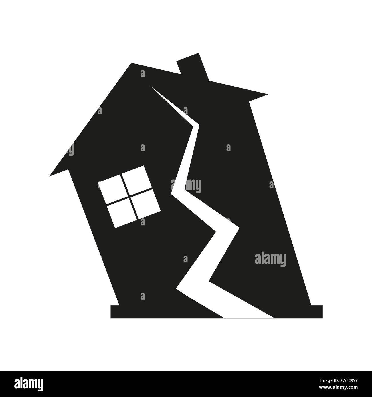 black house crack icon. House after the earthquake. Vector illustration