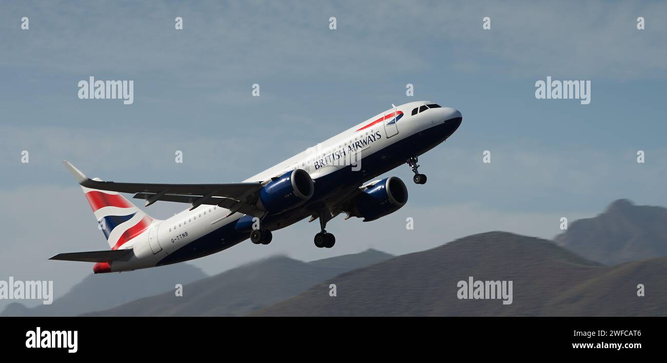 Tenerife Spain January 27 St 2024 Airbus A320 251N British Airways   Tenerife Spain January 27 St 2024 Airbus A320 251n British Airways Airlines Flies In The Blue Sky Takeoff At Tenerife Airport 2WFCAT6 