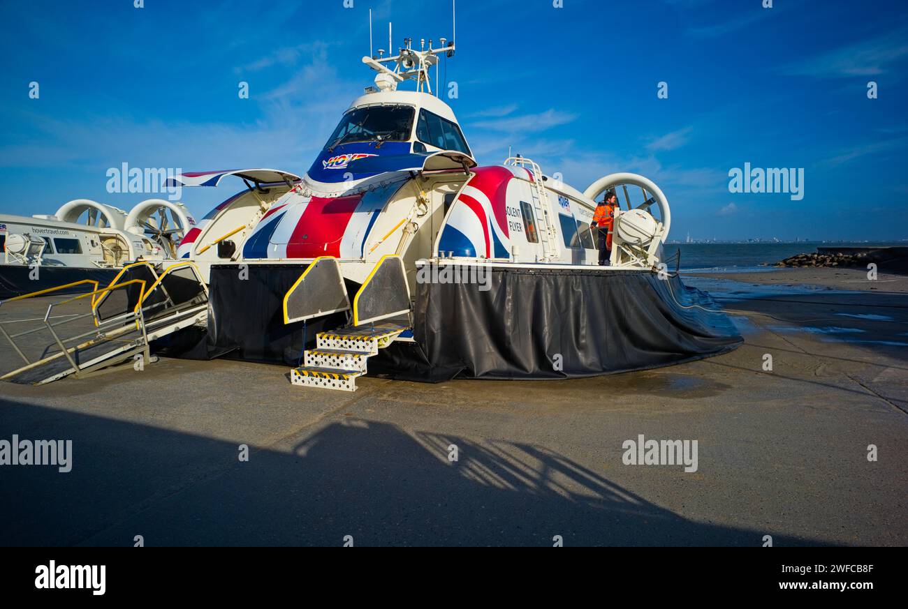 Hovercraft Solent Flyer at its Ryde base on the Isle of Wight Stock Photo