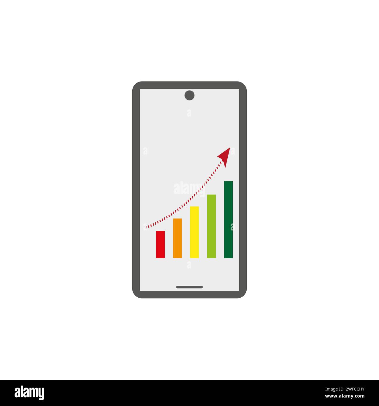 Flat color graph phone screen. Financial data technology strategy. Vector illustration. EPS 10. Stock Vector