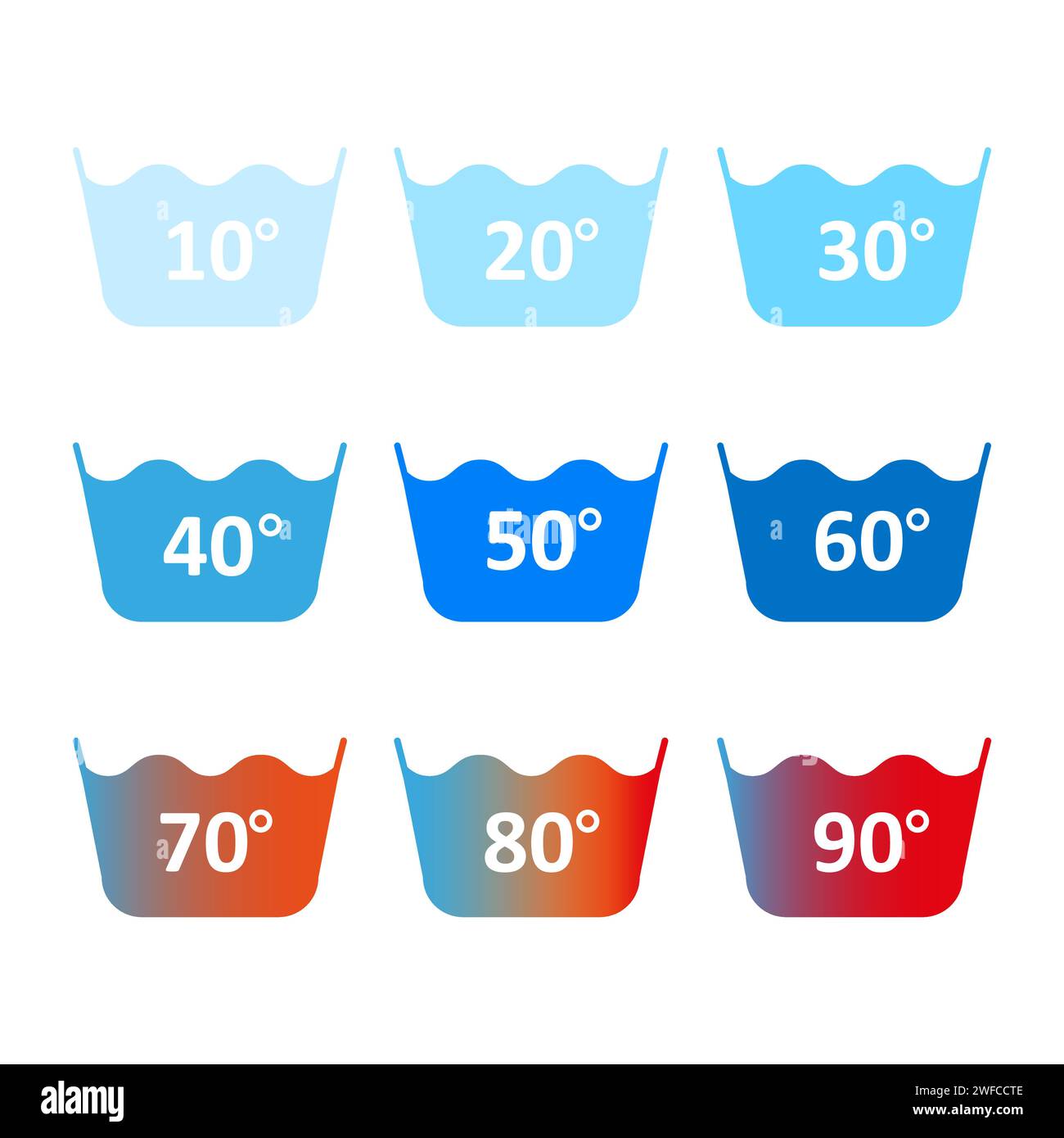 washing temperature icons. Washing at different temperatures. Vector illustration. EPS 10. Stock Vector