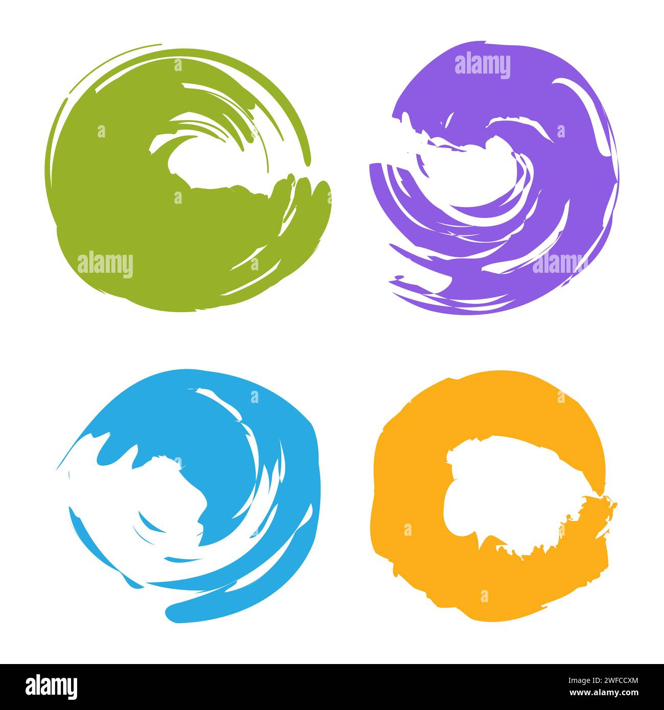 Colored brush circles. Round shape. Round frame set. Vector illustration. Stock image. EPS 10. Stock Vector
