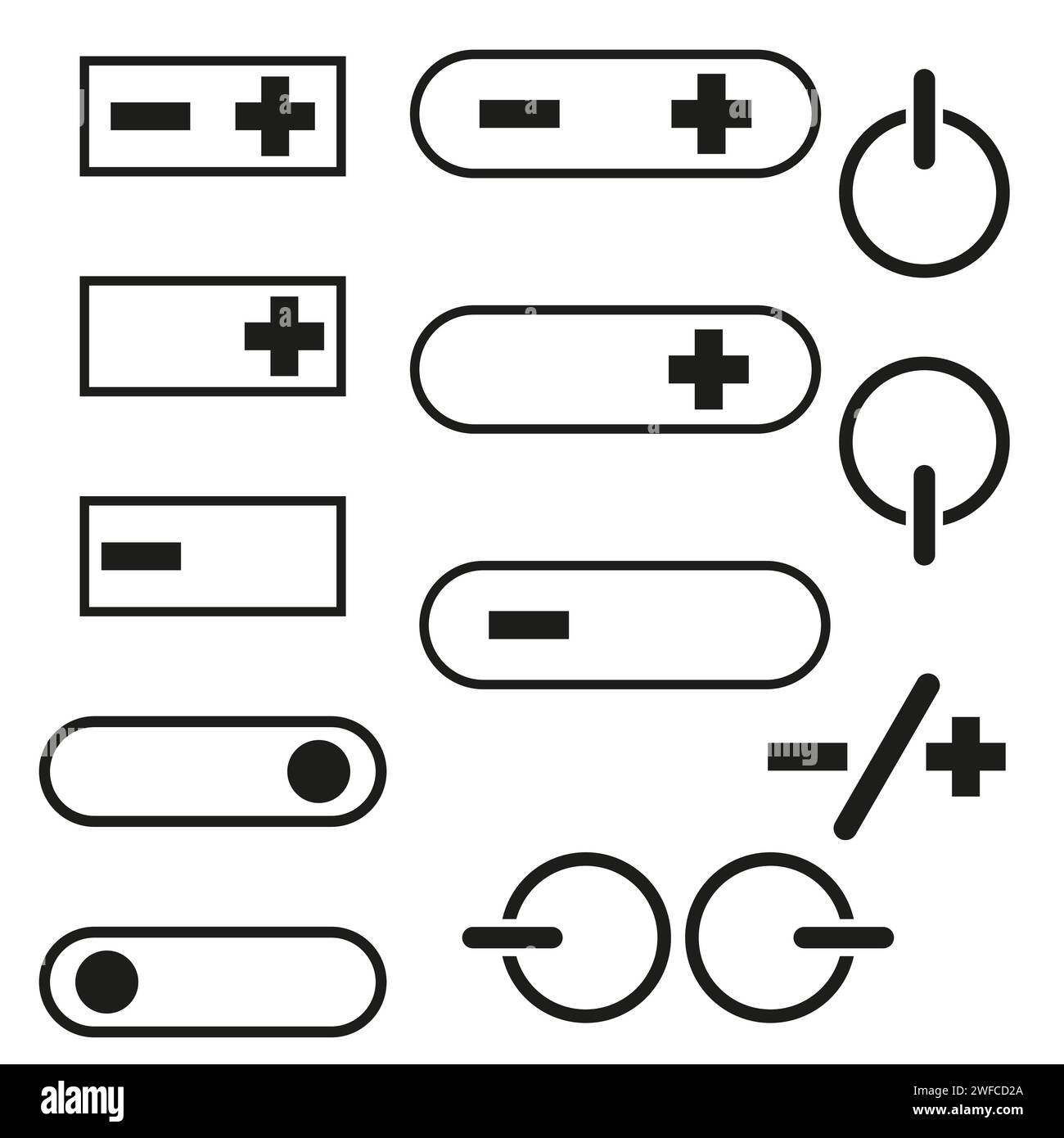 Buttons off more less in flat style. Computer interface. Vector illustration. stock image. EPS 10. Stock Vector