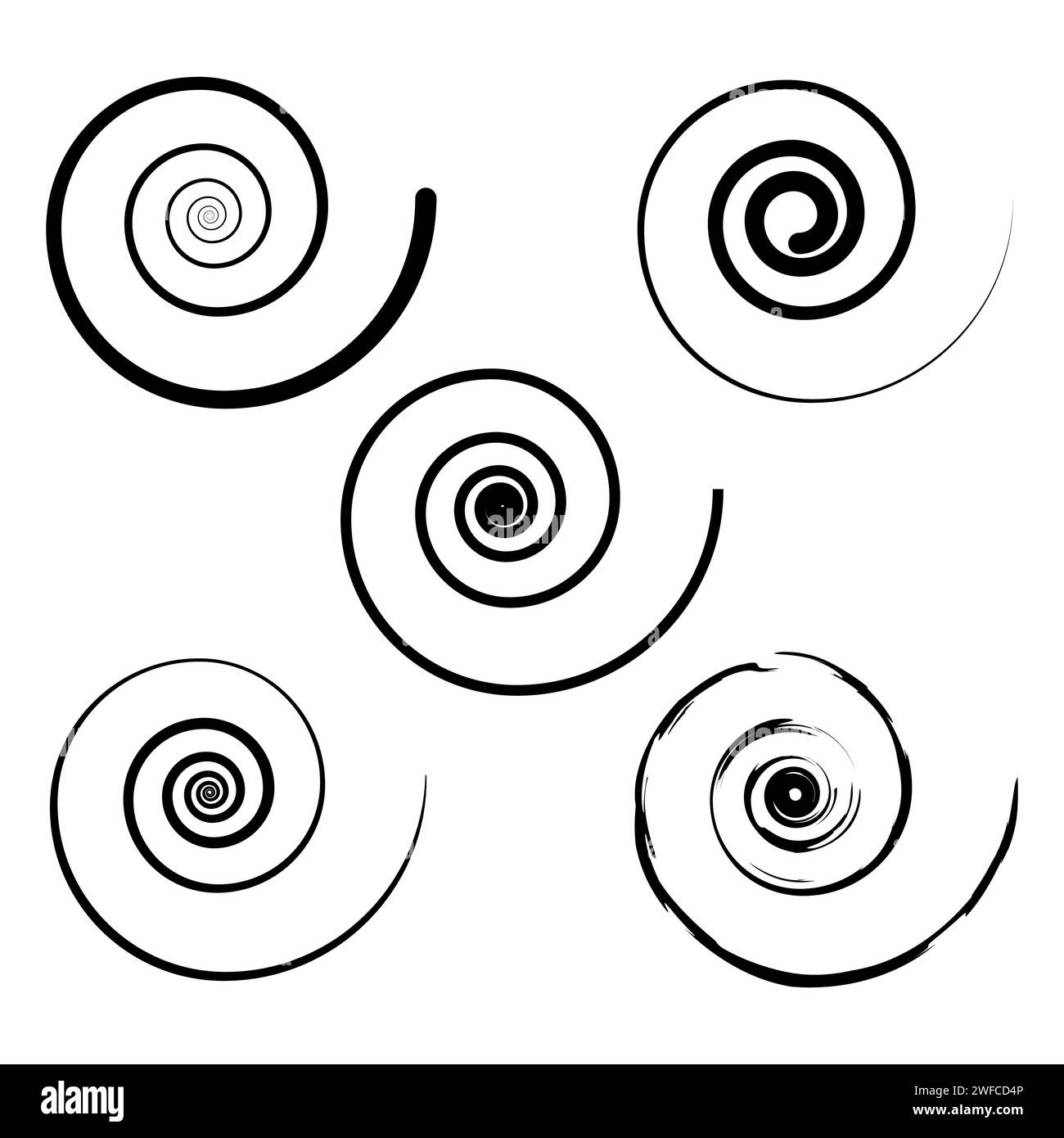 brush spiral set. Round shape. Grunge texture background. Vector illustration. stock image. EPS 10. Stock Vector