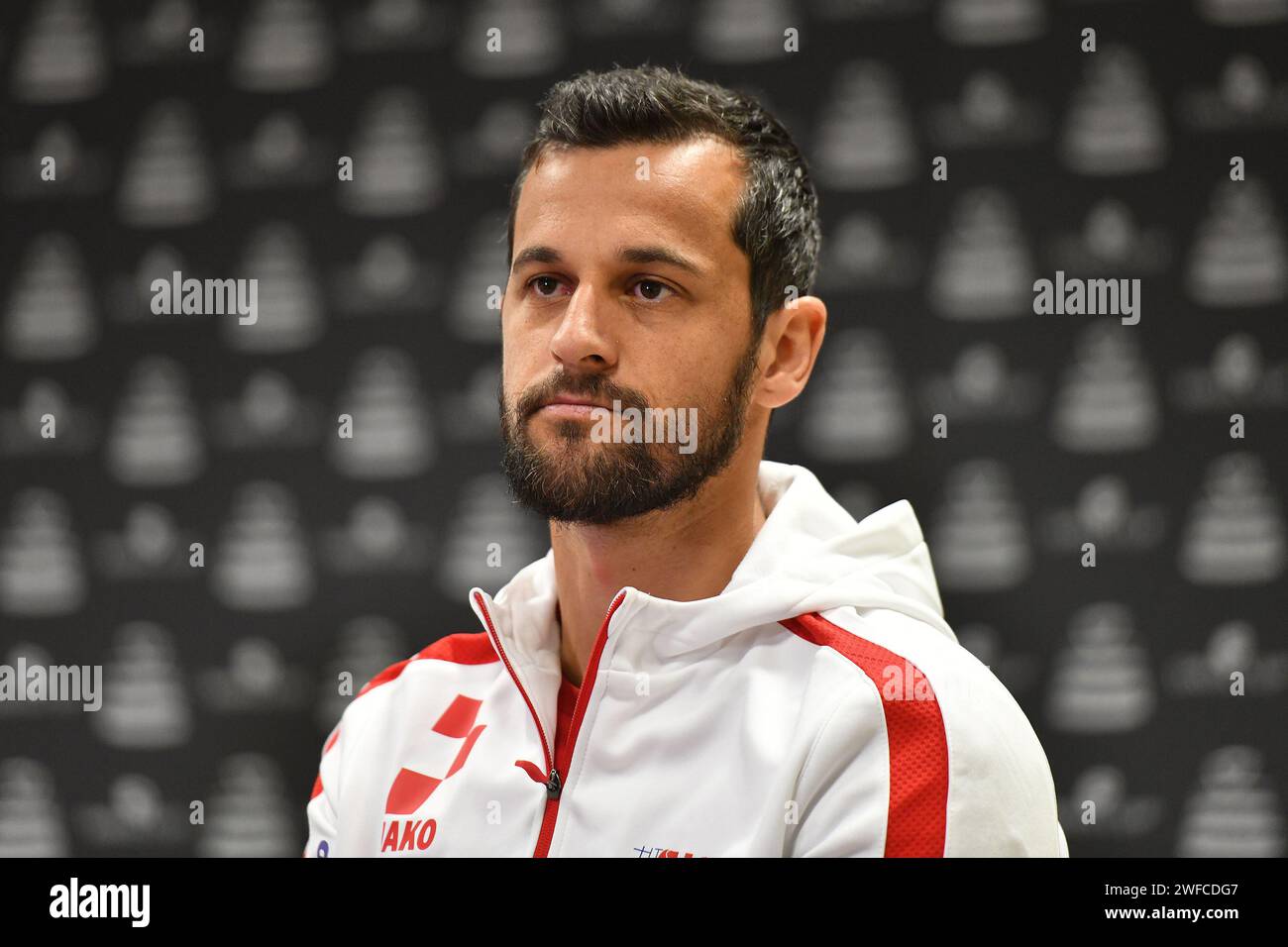 Varazdin, Croatia. 30th Jan, 2024. Mate Pavic of Croatia attend a press