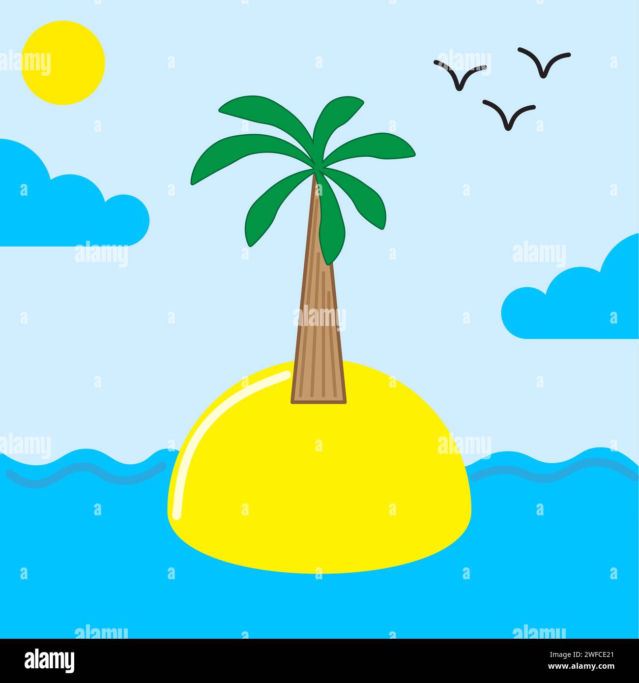 cartoon island palm sea. Summer icon. Vector illustration. stock image. EPS 10. Stock Vector