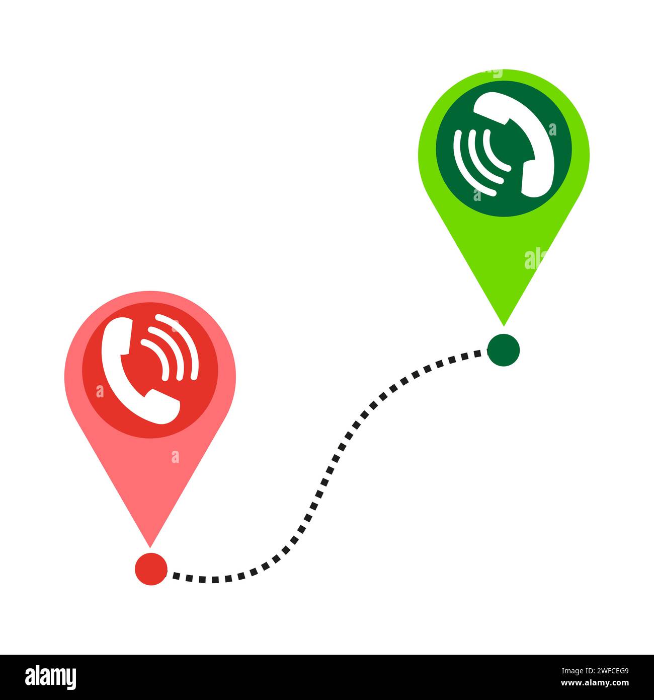 two pins way. Mark location. Pins with handsets. Path and two pins