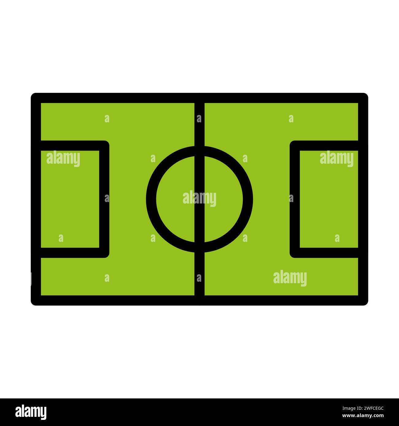 Cartoon football field. Comic drawing. Soccer ball. Vector illustration