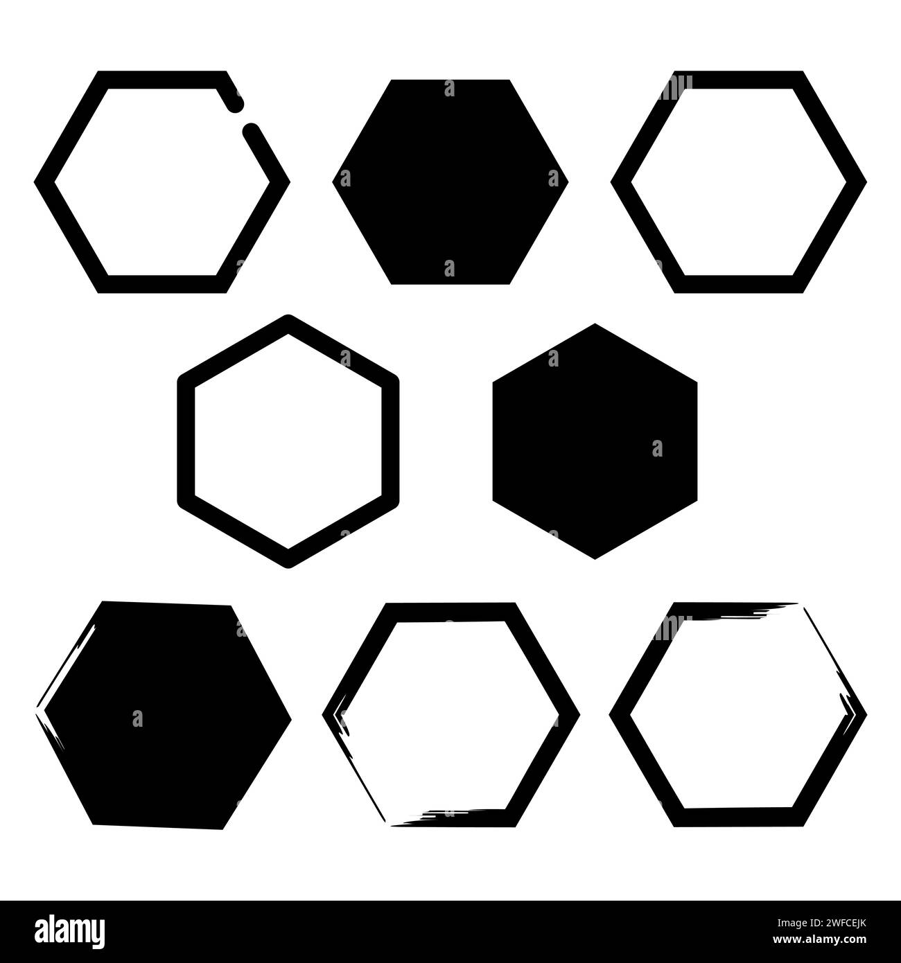 Abstract brush hexagons. hexagon frame set. Geometric shape. Hand drawn ...