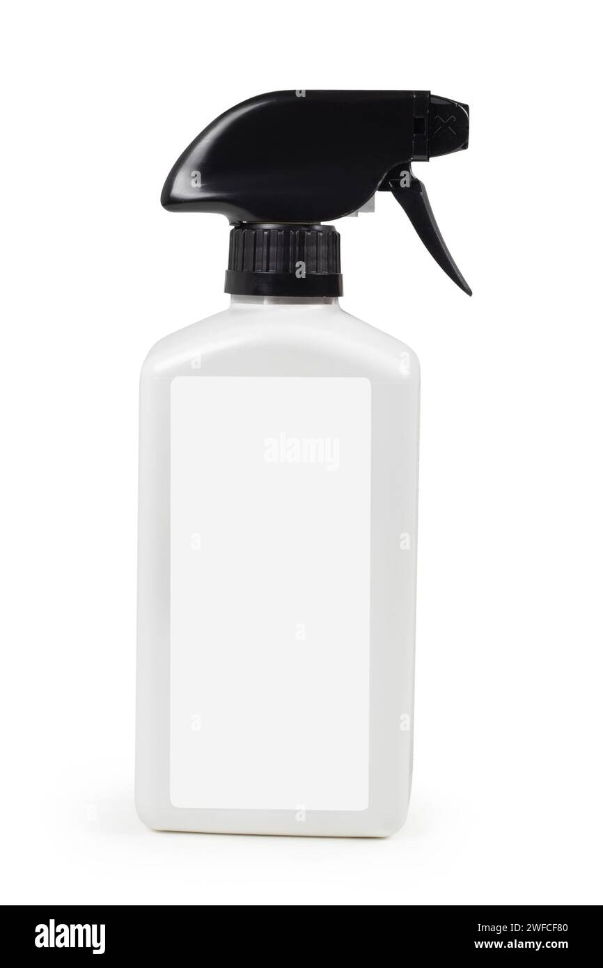 White blank plastic spray bottle isolated on white background with ...