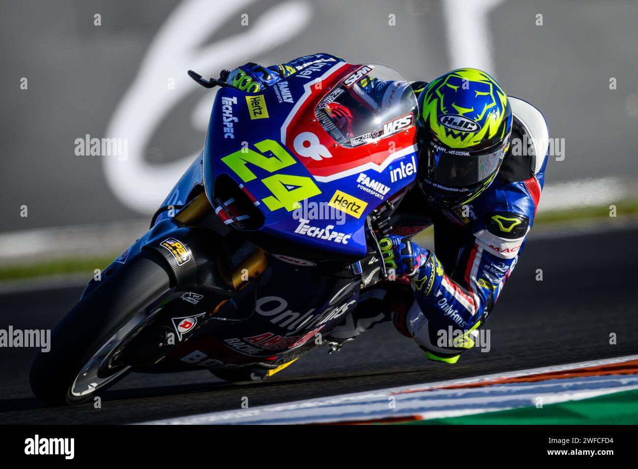 Spanish Moto2 rider Marcos Ramirez of the OnlyFans American racing team during the Motul grand prix in Cheste, Valencia, Spain. November 2023 Stock Photo