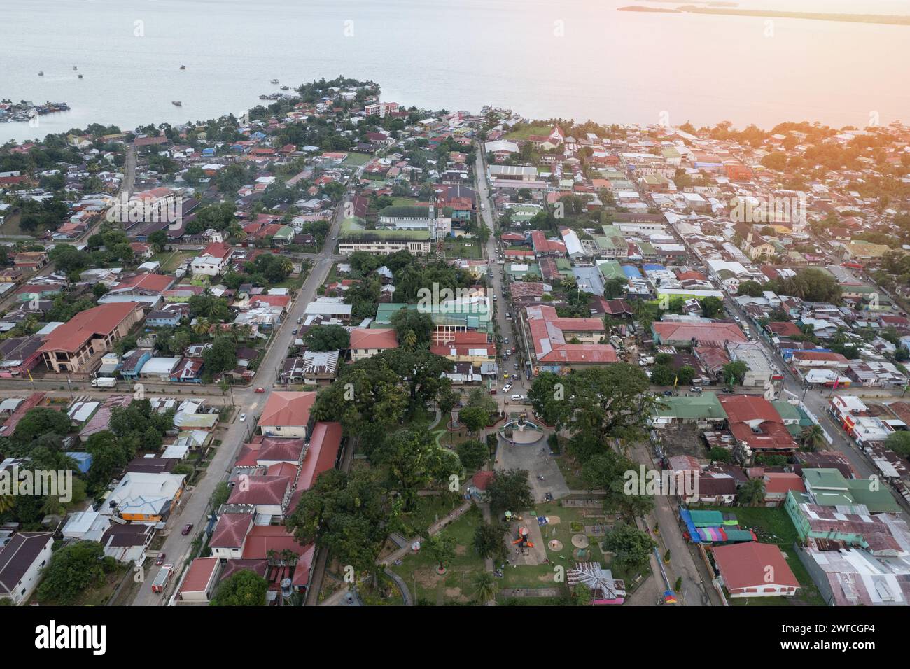 Central park in Bluefields Nicaragua aerial drone view Stock Photo
