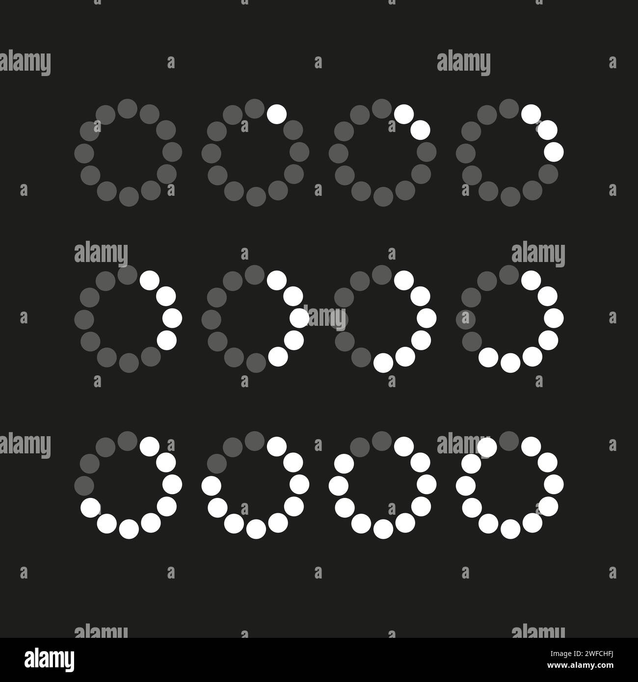 Collection with loading black background. Round frame set. Load ...