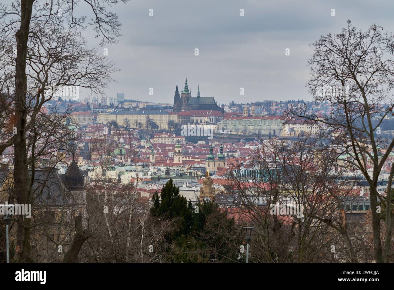 Aerial cityscape view of Prague capital city of Czech Republic on 12 January 2024 Stock Photo
