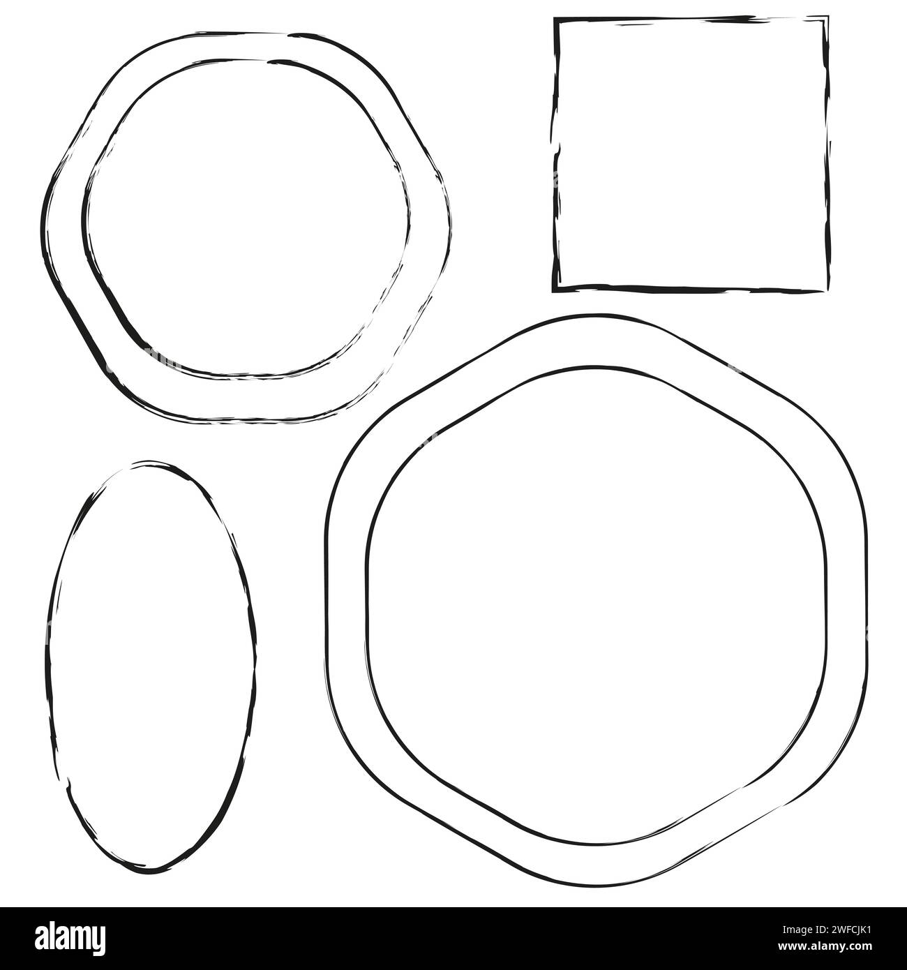 Exclusive frames, figures. Different grunge frame shapes in line art ...