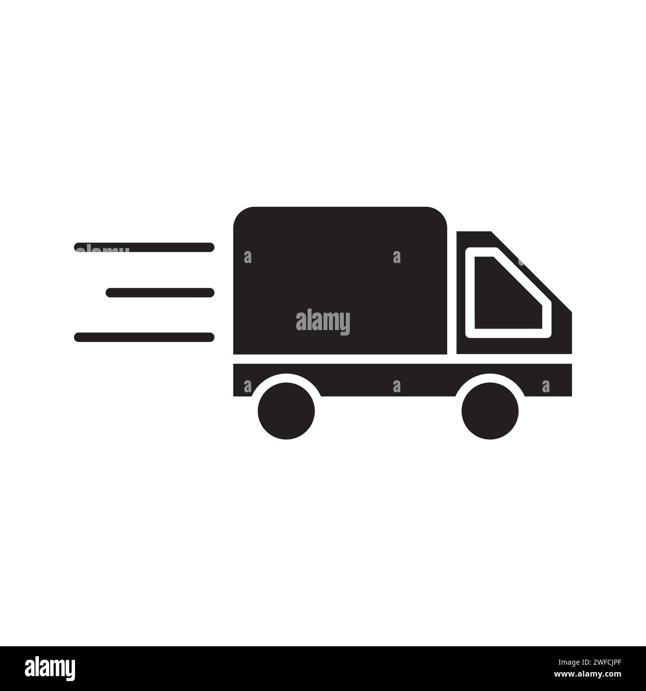 black truck icon on white background. Courier service delivery. Vector