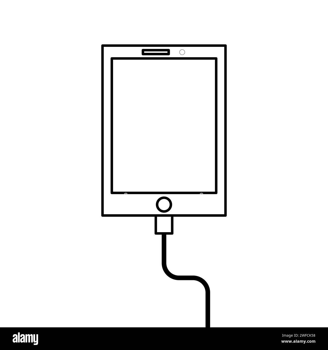 Charging tablet in cartoon style. Electric power. Charging tablet