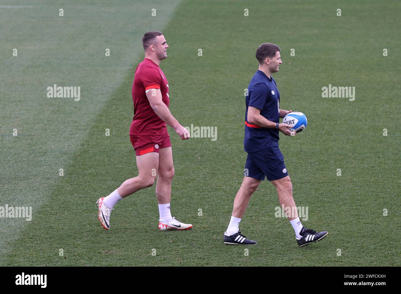 Girona, Spain, 29th January 2024 - Ben Earl and attack coach Richard Wigglesworth at England men's rugby warm weather training camp. Stock Photo