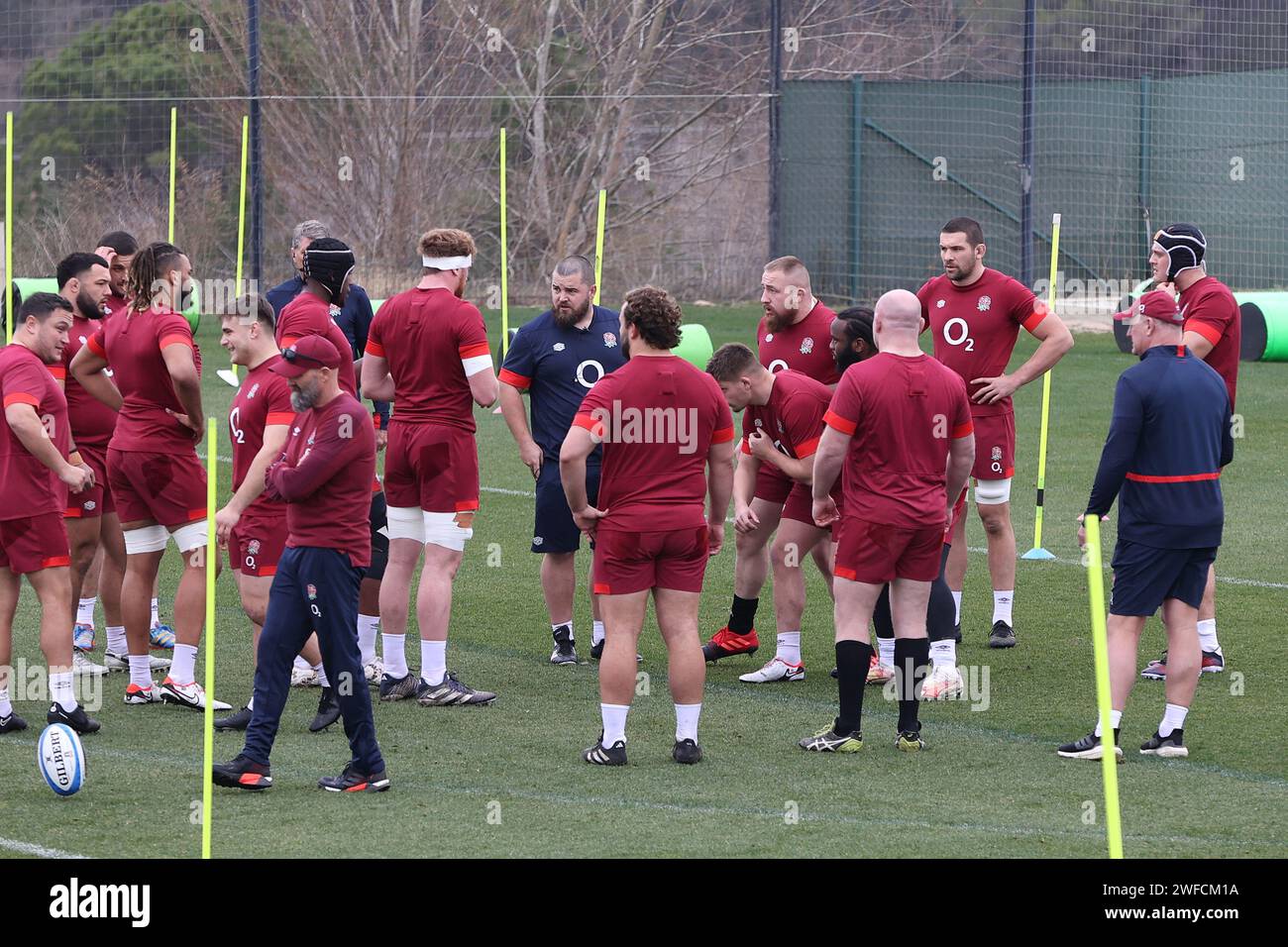 Girona, Spain, 29th January 2024 - Tom Harrison coaching forwards at England men's rugby warm weather training camp. Stock Photo