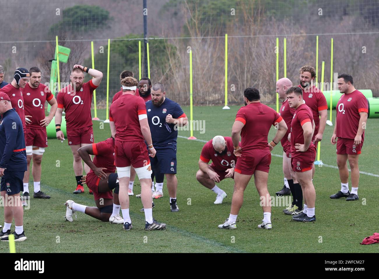 Girona, Spain, 29th January 2024 - Tom Harrison coaching forwards at England men's rugby warm weather training camp. Stock Photo