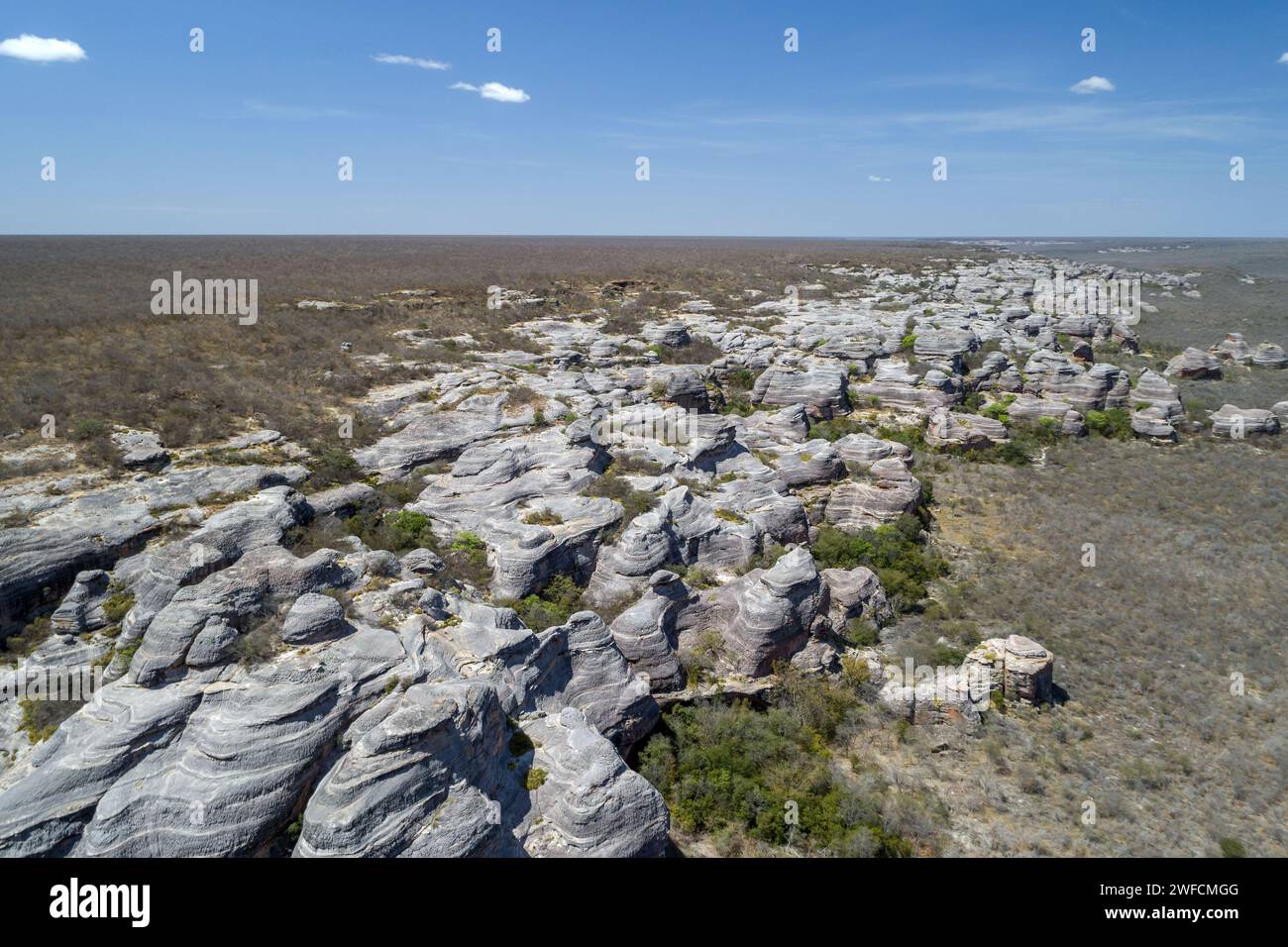 Drone view of the geological formations of Serra Branca - Serra da Capivara National Park - set of archaeological sites Stock Photo