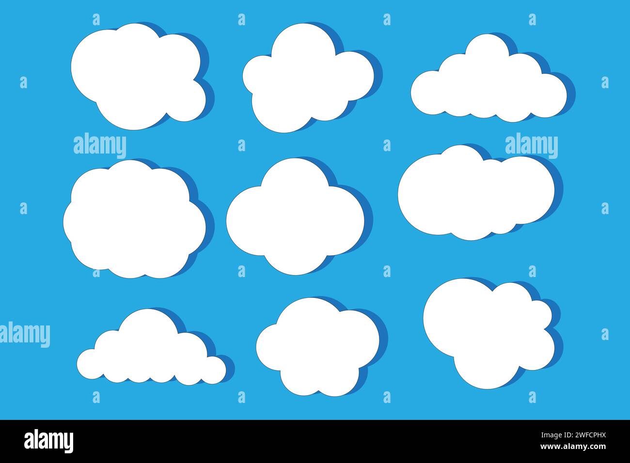 Cartoon clouds. Blue background. Vector illustration. stock image. EPS 10. Stock Vector