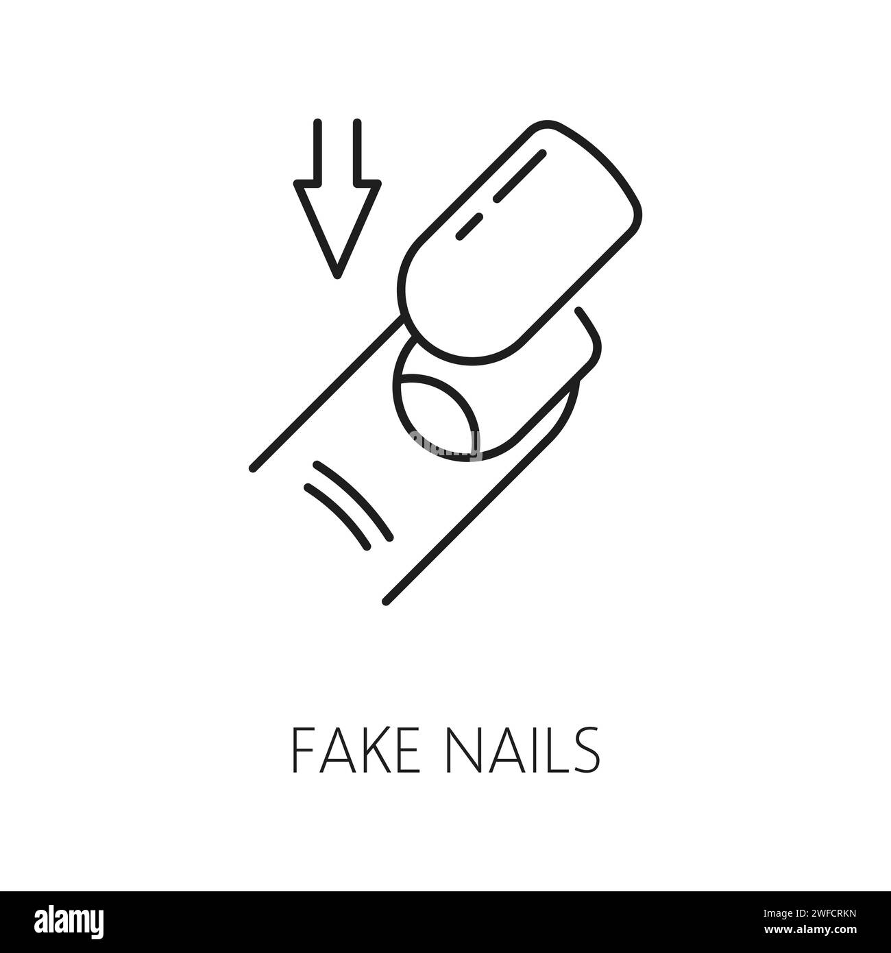 Fake nails icon for manicure service, hands care or fingernail treatment and beauty, line vector. Fake nails or false fingernails application outline icon for manicure or acrylic nails extension Stock Vector