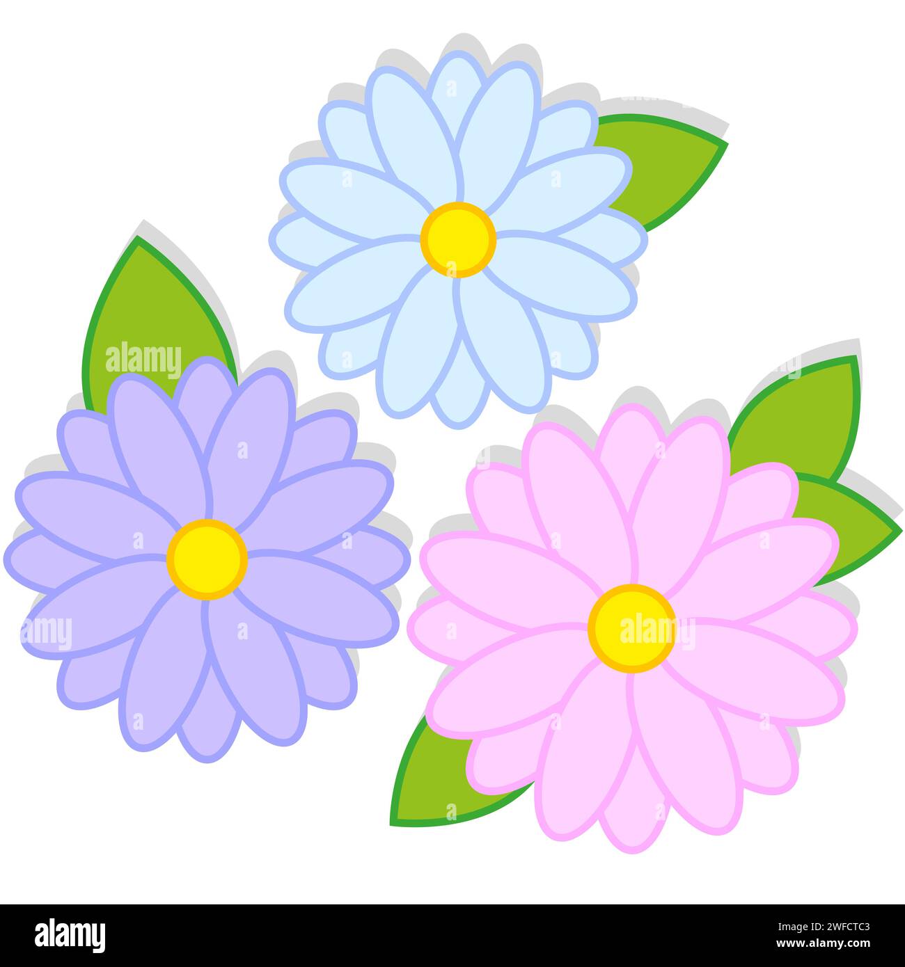 Beautiful cartoon flowers big. Spring decoration. Gardening concept