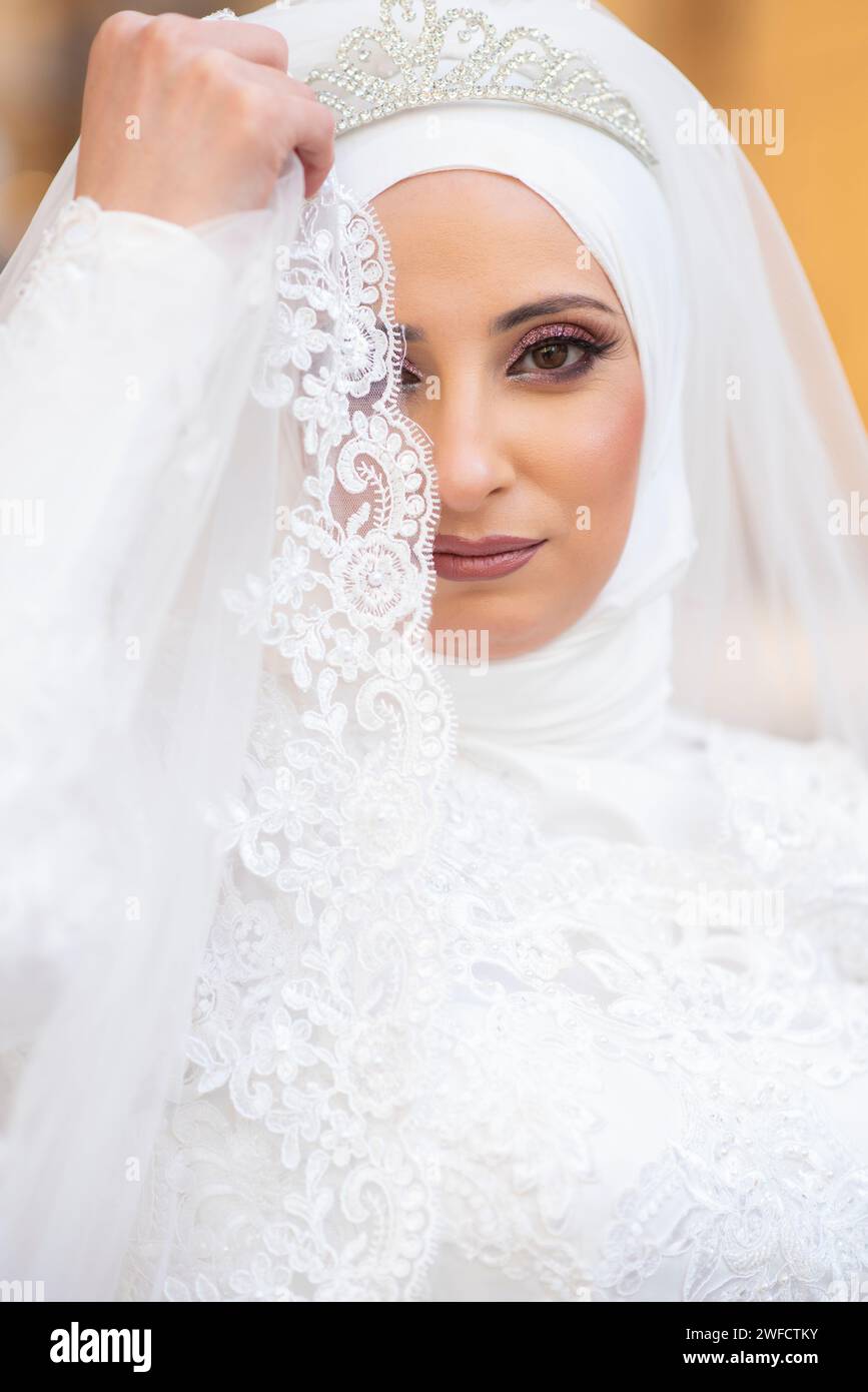 Beautiful muslim bride outdoors stock photo alamy