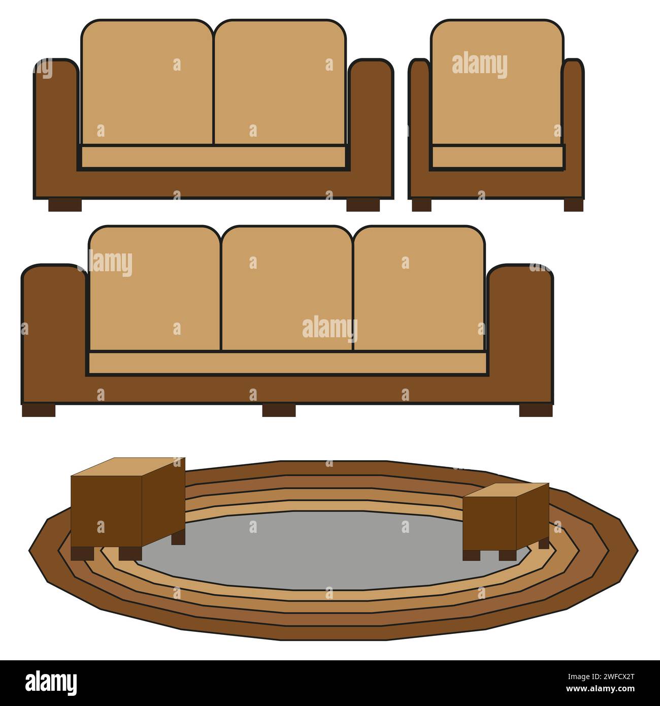 collection with different furniture. Sticker pack. Vector illustration