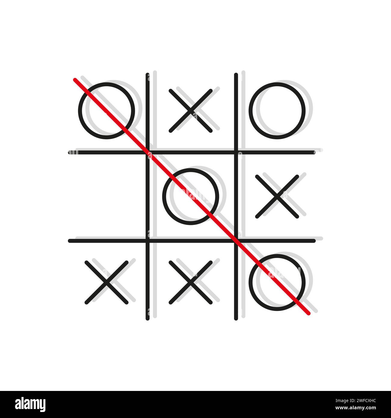 TIC tac toe juego botones pulsadores oscuros con iconos de colores vivos  sobre fondo gris oscuro Imagen Vector de stock - Alamy