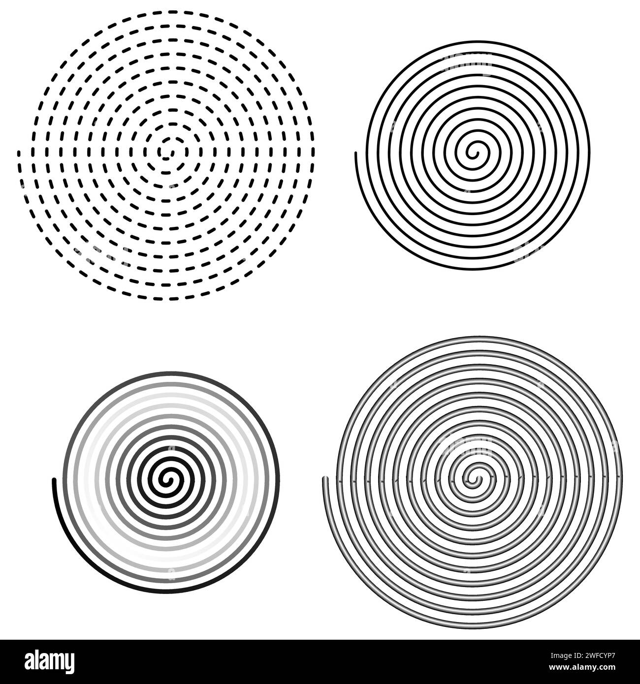 Black circles spiral set. circle light effect background. Round shape. Vector illustration. stock image. EPS 10. Stock Vector