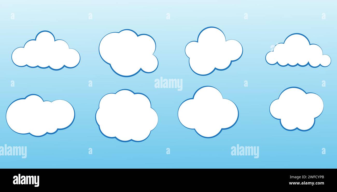 Cartoon clouds. Blue background. Vector illustration. stock image. EPS 10. Stock Vector