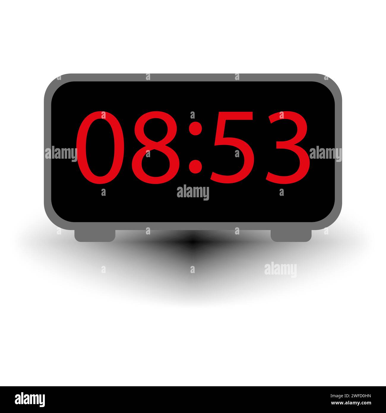Modern electronic clock black red. Time clock. Vector illustration
