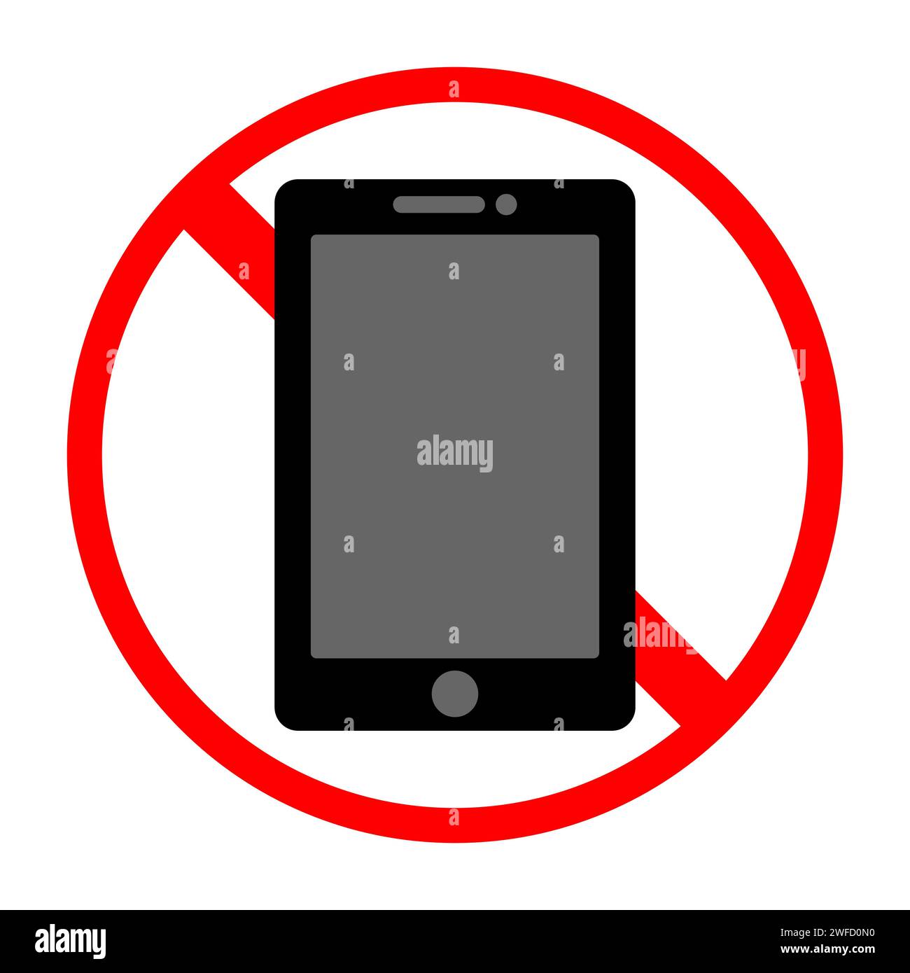 No phone symbol. Red circle. Colored sign. Forbidden symbol. Gadget element. Flat style. Vector illustration. Stock image. EPS 10. Stock Vector