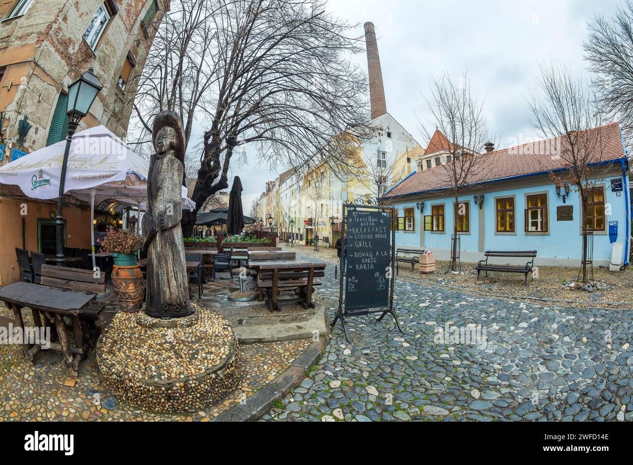 BELGRADE, SERBIA - March 4, 2020: Vintage street Skadarlija, the main bohemian place of the city. Its located at 300 metres NW of Terazije. Stock Photo