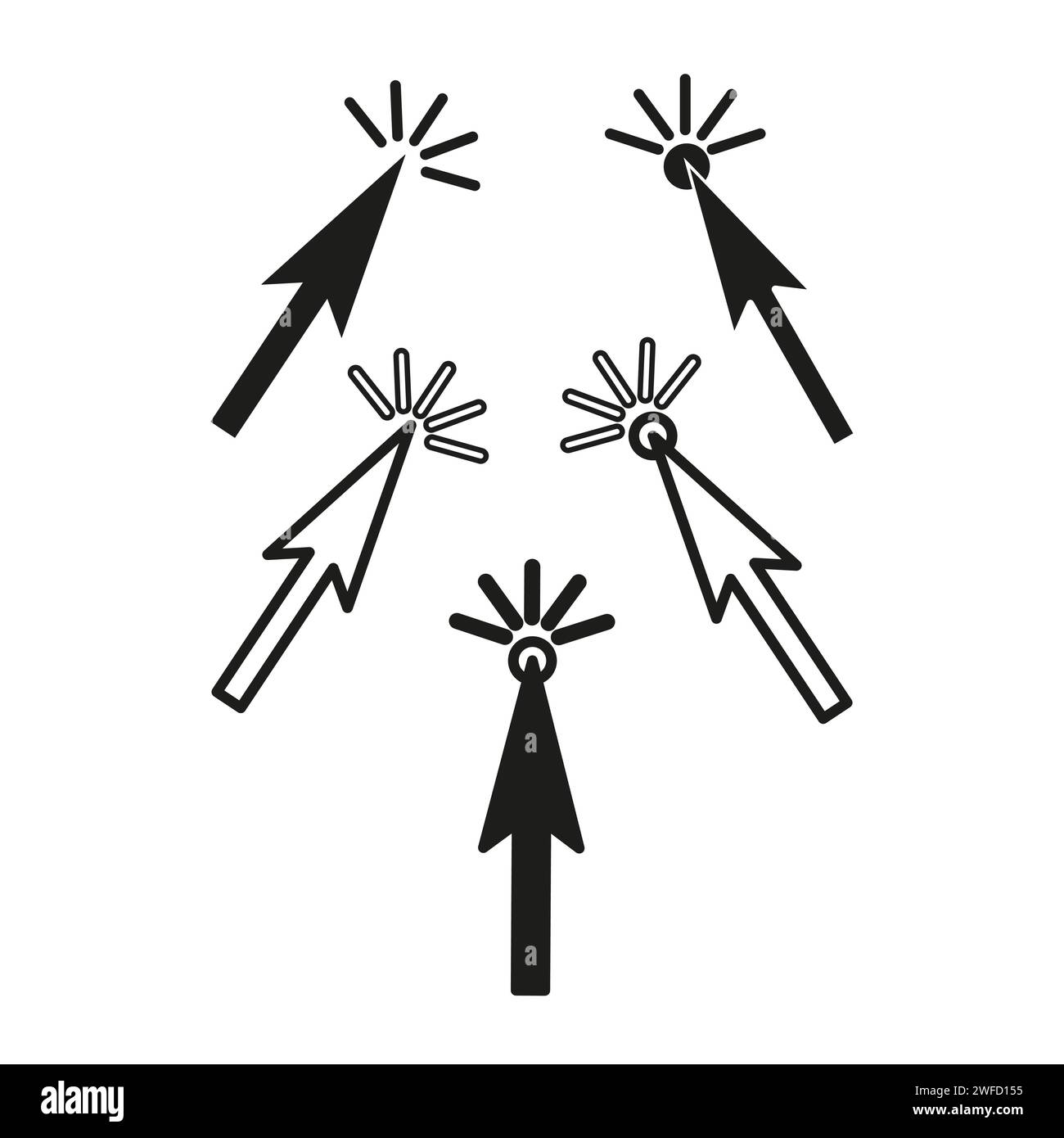 black arrows cursors set. Computer interface. Search icon. Vector illustration. Stock image. EPS 10. Stock Vector