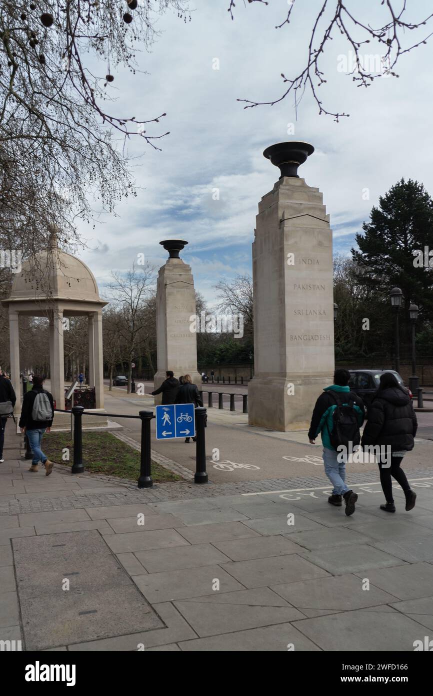 Commonwelth Memorial Gates in London, shot in March 2023 in The Green Park on the Constitution Hill. Stock Photo