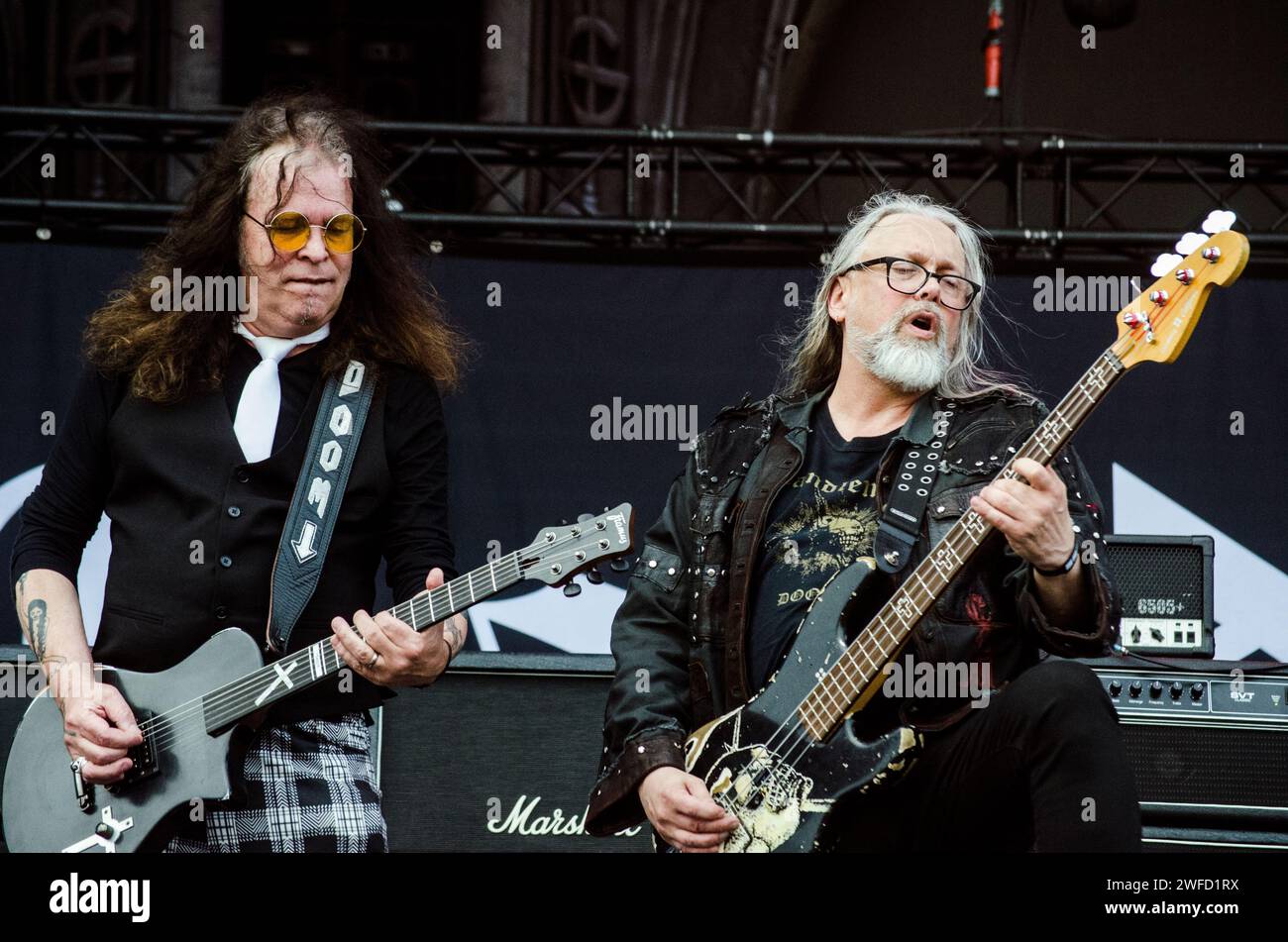 Mats 'Mappe' Björkman and Leif Edling of Candlemass performing at AthensRocks Festival in Athens Olympic Complex / Greece, June 2023 Stock Photo