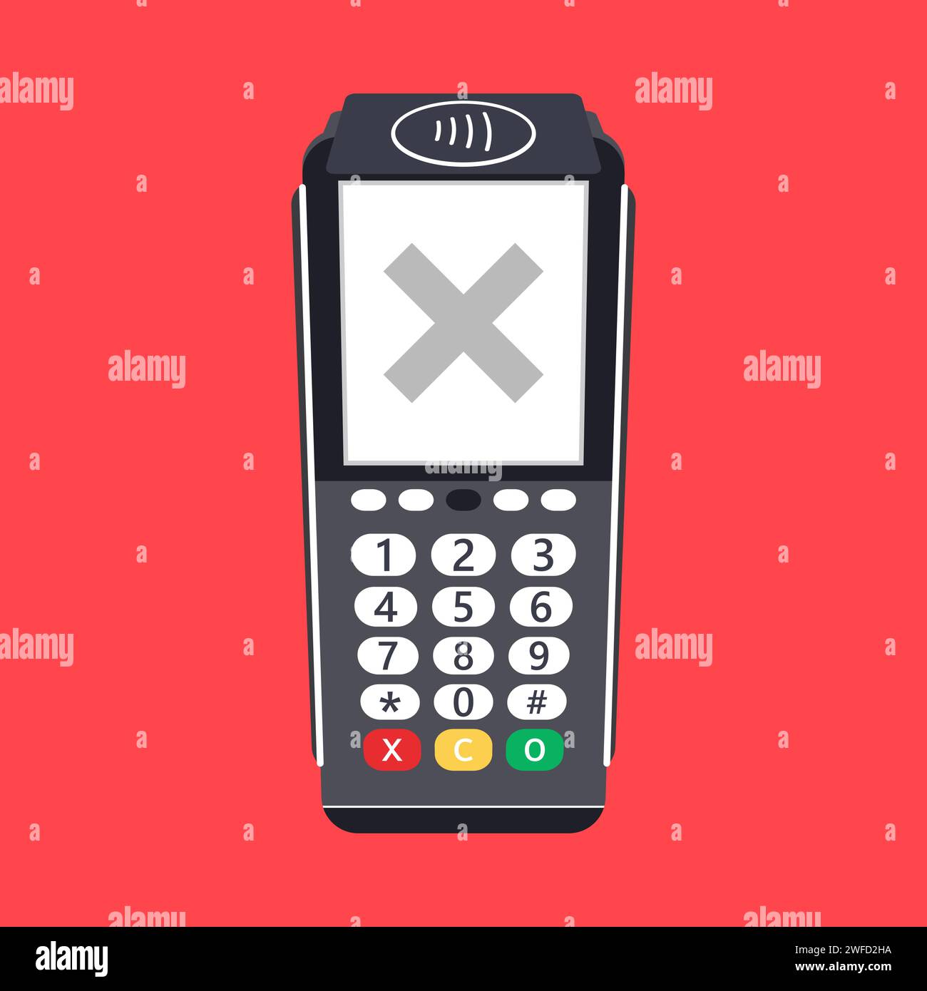 Payment terminal cross. POS terminal with a cross on a red background. Vector illustration. stock image. EPS 10. Stock Vector