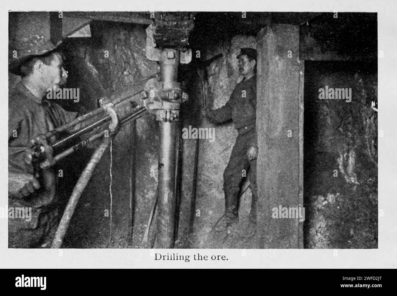 Drilling the Ore from the Article CHARACTERISTIC AMERICAN METAL MIMES. THE ANACONDA COPPER MINE AND WORKS., By Titus Ulke. from The Engineering Magazine Devoted to Industrial Progress Volume XI October 1897 The Engineering Magazine Co The Anaconda Copper Mining Company, known as the Amalgamated Copper Company from 1899 to 1915, was an American mining company headquartered in Butte, Montana. It was one of the largest trusts of the early 20th century and one of the largest mining companies in the world for much of the 20th century. Stock Photo