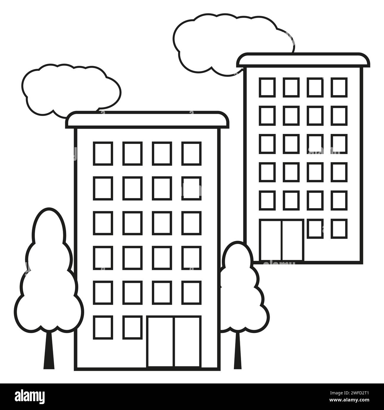 multi-storey buildings icon. Building, city. Line drawing. Vector ...